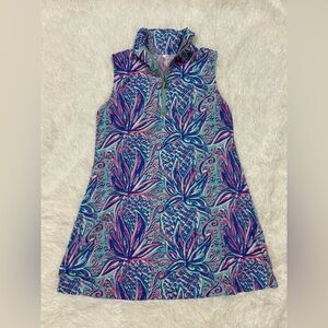 Lulu-B Blue and Pink Abstract Pattern Dress